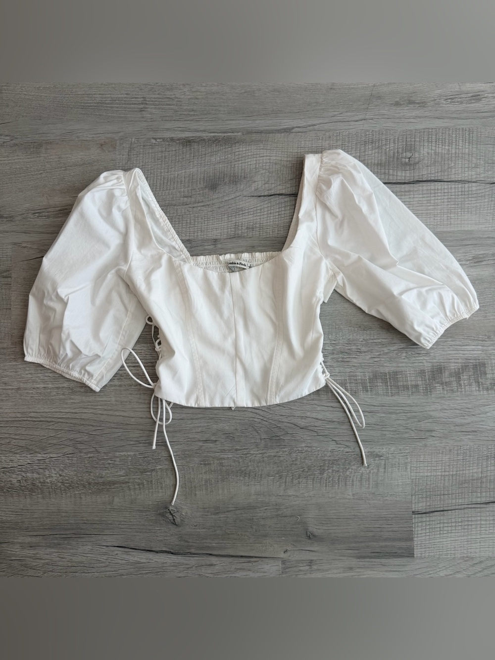 Abercrombie & Fitch White Puff-Sleeve Lace-Up Crop Top